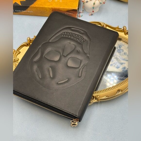 🆕 ALEXANDER MCQUEEN 🧿 NWOT Skull Embossed Leather Zip Portfolio / Agenda, Gold - Picture 4 of 14